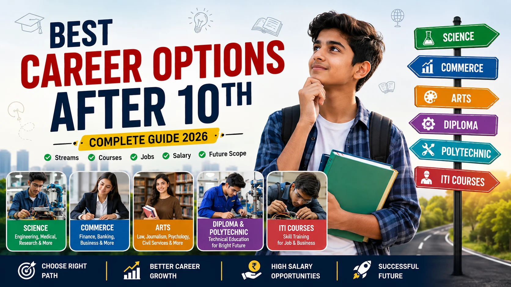 Best career options after 10th in India including Science, Commerce, Arts, ITI and Polytechnic